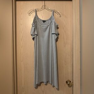 Lucky Brand Gray and White Stripe Cold Shoulder Swing Dress size Large